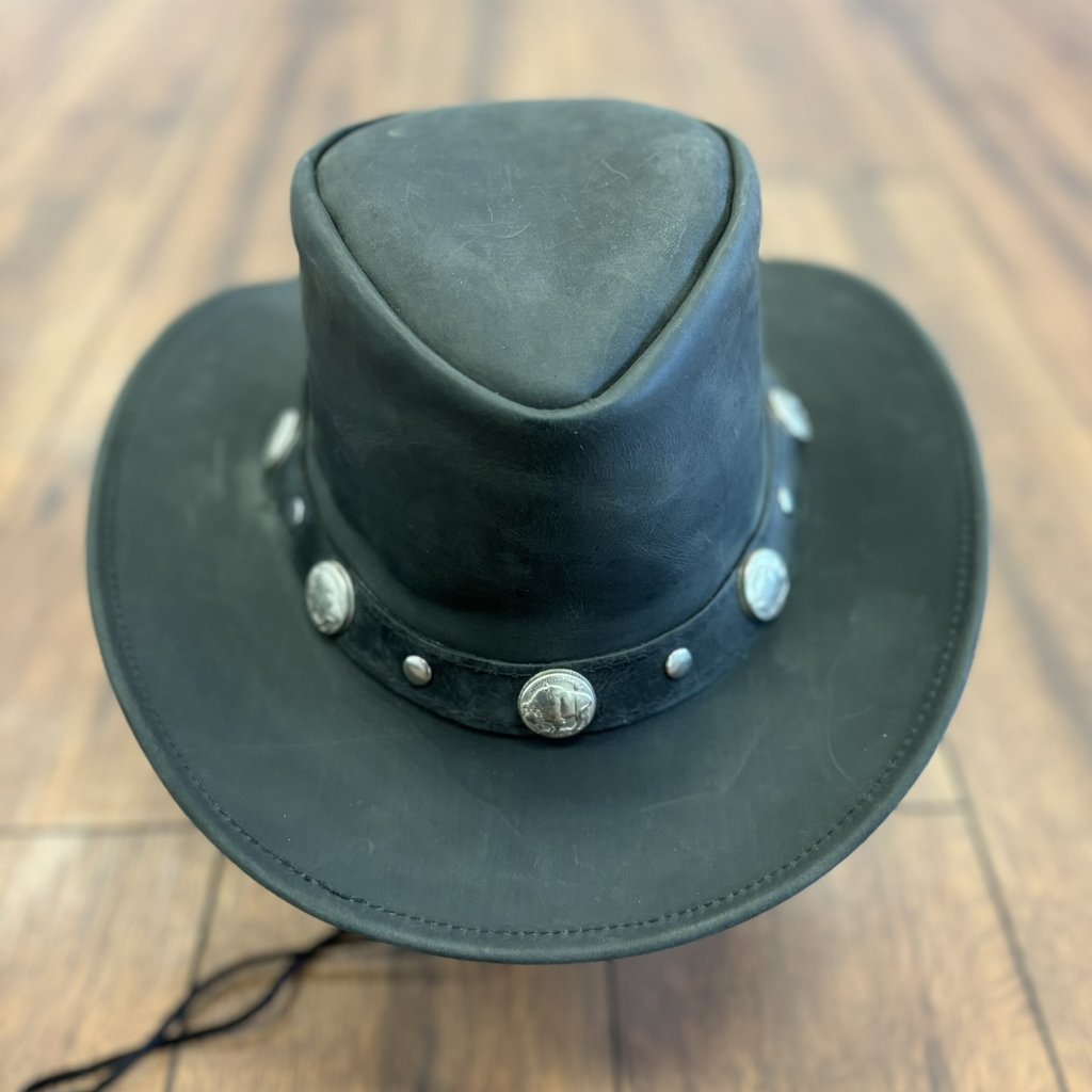 Real Leather Hats Western Style For Men And Women Shapeable Brim Vintage Look.